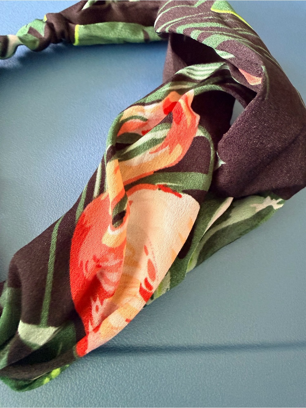 Floral Twist Headband - Brown, Green & Coral